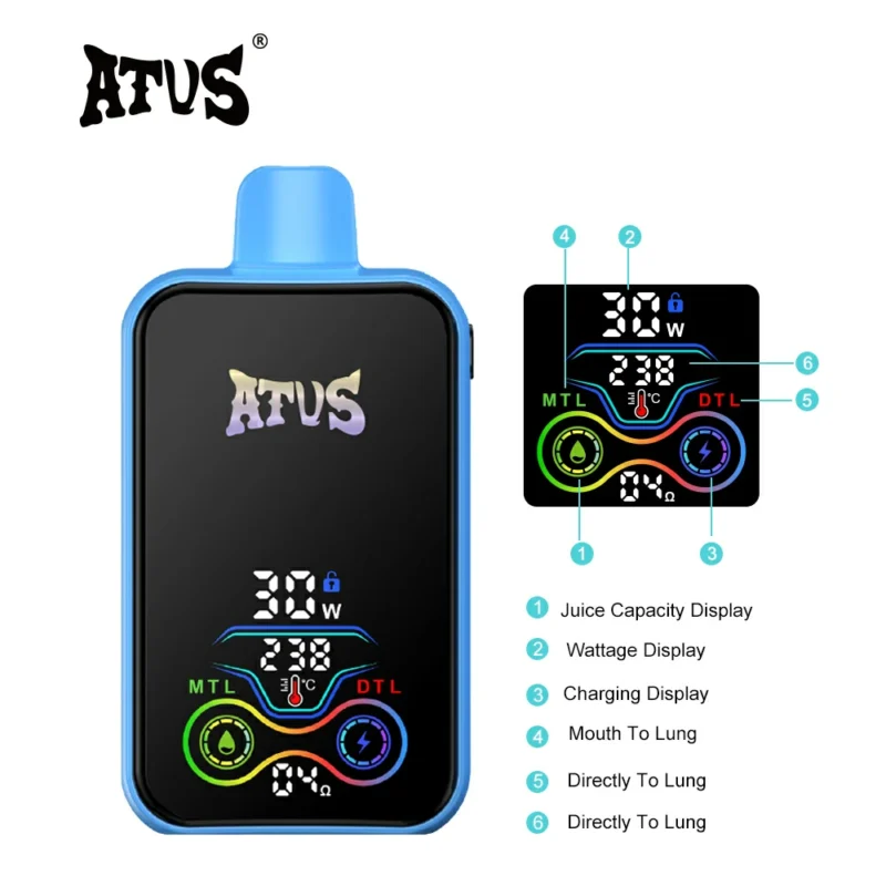 ATVS 25000 Puffs 100% Alkuperäinen Kertakäyttöinen Vape Tukkumyynti 28ml Öljy Kapasiteetti 1000mAh Akku 5% Nikotiini Bulkki Osta kuumana 2024 (7)