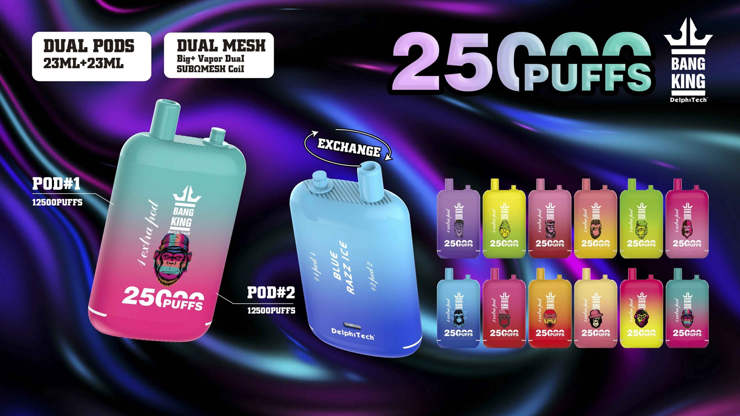 Bang King 25000 Puffs Tek Kullanımlık Vape Kalem Toptan Toplu Satın Al 0% 2% 3% 5% 23ml+23ml E-Sıvı Önceden Doldurulmuş Pod 650mah Şarj Edilebilir (2)