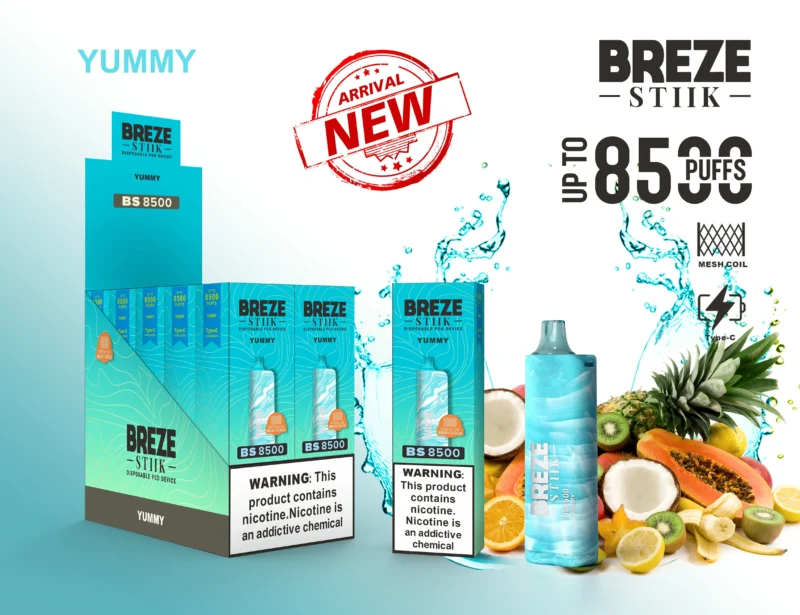 Breze Stiik BS 8500 Puffs Jednorázové vape pero Velkoobchod Typ C Dobíjecí baterie Nikotin 2 5 Originál 13 v měřítku