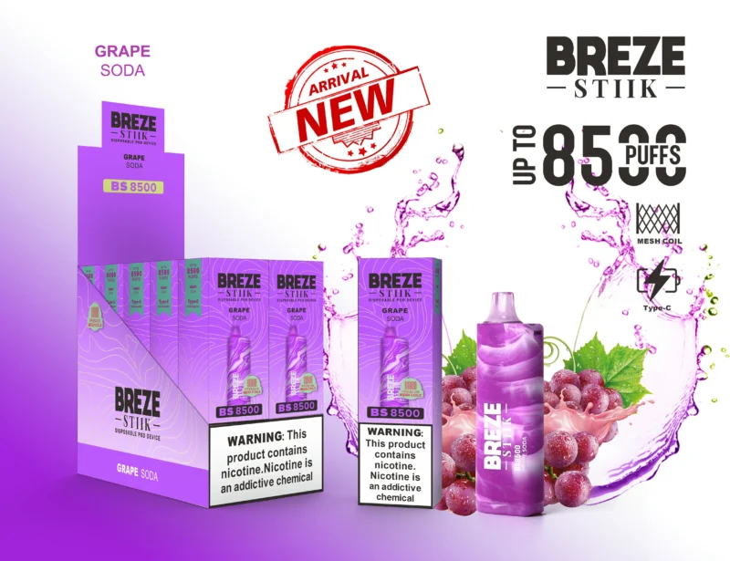 Breze Stiik BS 8500 Puffs Jednorázové pero Vape Velkoobchod Typ C Dobíjecí baterie Nikotin 2 5 Originál 4 v měřítku