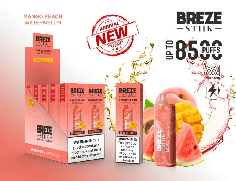 Breze Stiik BS 8500 Puffs Jednorázové pero Vape Velkoobchod Typ C Dobíjecí baterie Nikotin 2 5 Originál 5 v měřítku