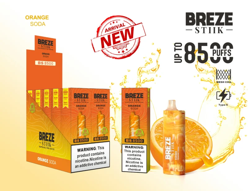 Breze Stiik BS 8500 Puffs Jednorázové vape pero Velkoobchod Typ C Dobíjecí baterie Nikotin 2 5 Originál 7 v měřítku