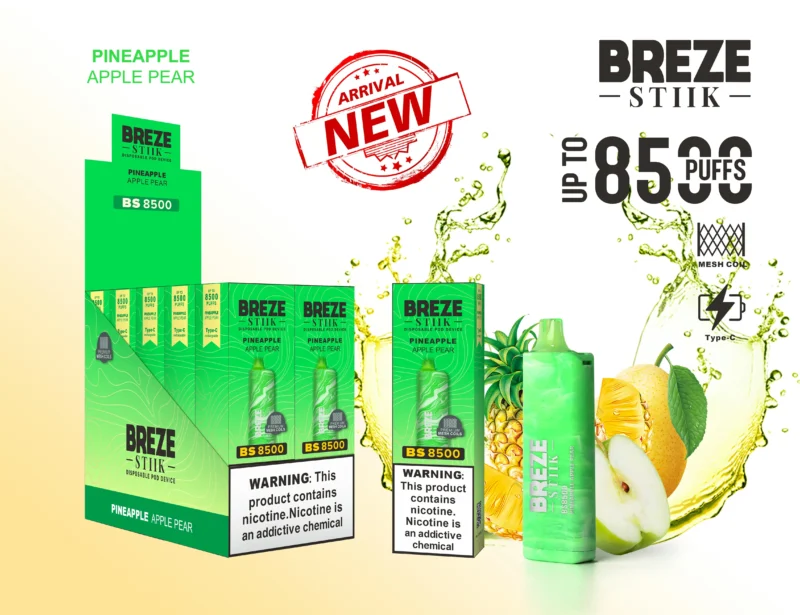 Breze Stiik BS 8500 Puffs Jednorázové pero Vape Velkoobchod Typ C Dobíjecí baterie Nikotin 2 5 Originál 8 v měřítku