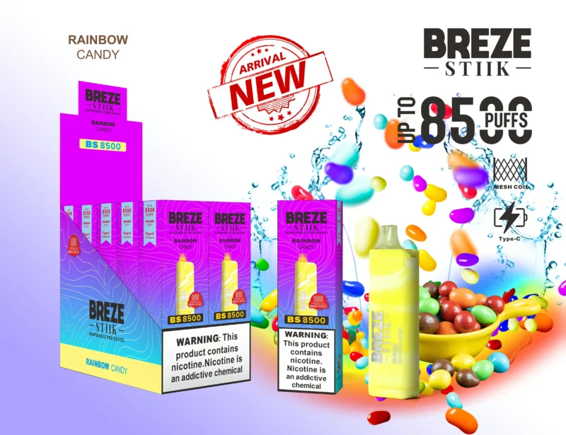 Breze Stiik BS 8500 Puffs Jednorázové pero Vape Velkoobchod Typ C Dobíjecí baterie Nikotin 2 5 Originál 9 v měřítku