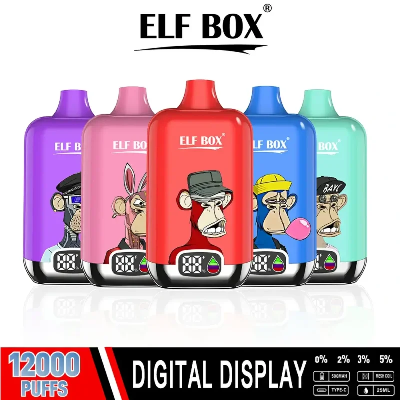 ELF BOX Digital 12000 Puffs Ühekordne Vape Pen Laetav LED-ekraan Madal nikotiinisisaldus 0 2 3 5 hulgimüügiks hulgiostmiseks 18