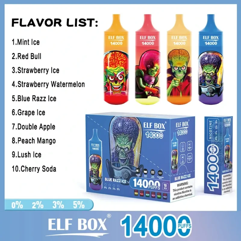 ELF BOX RGB 14000 Puffs Laetav vape pliiats hulgimüük Nikotiini 0 2 3 5 Original Factory 8