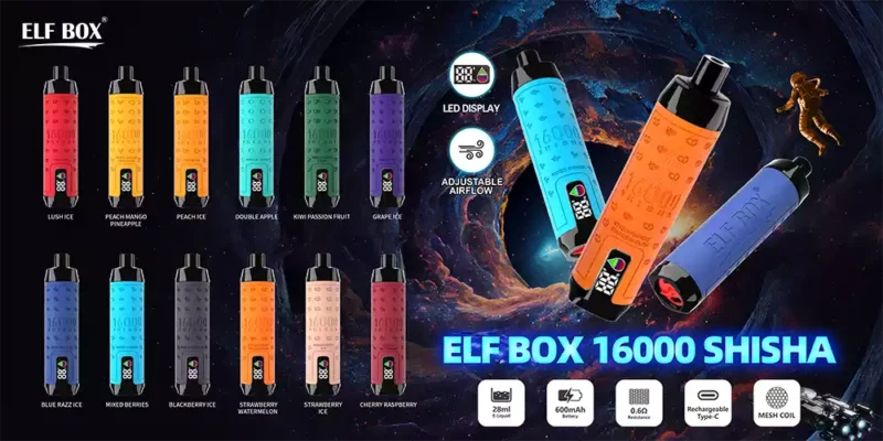 Elf Box Shisha 16000 Puffs Ühekordsed vapid hulgimüük 0% 2% 3% 5% Nikotiini laetav Type-C Algne tehase hulgiost E sigareti hulgimüük (12)