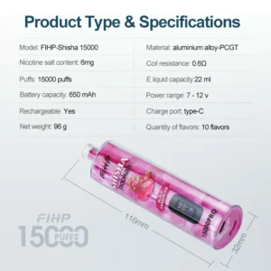 FIHP Shisha Hookah 15000 Pro vienkartinis Vape Pen įkraunamas 6% nikotinas 10 skonių su tinklelio ritė originali gamyklinė didmeninė prekyba (6)