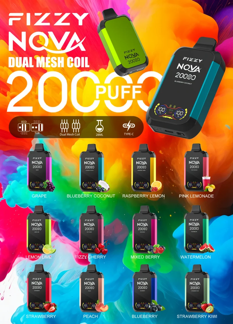 Fizzy Nova 20000 Puffs Airflow Control Wholesale Disposable Vape 2% 5% Nicotine 28ml Liquid Original Factory (14)