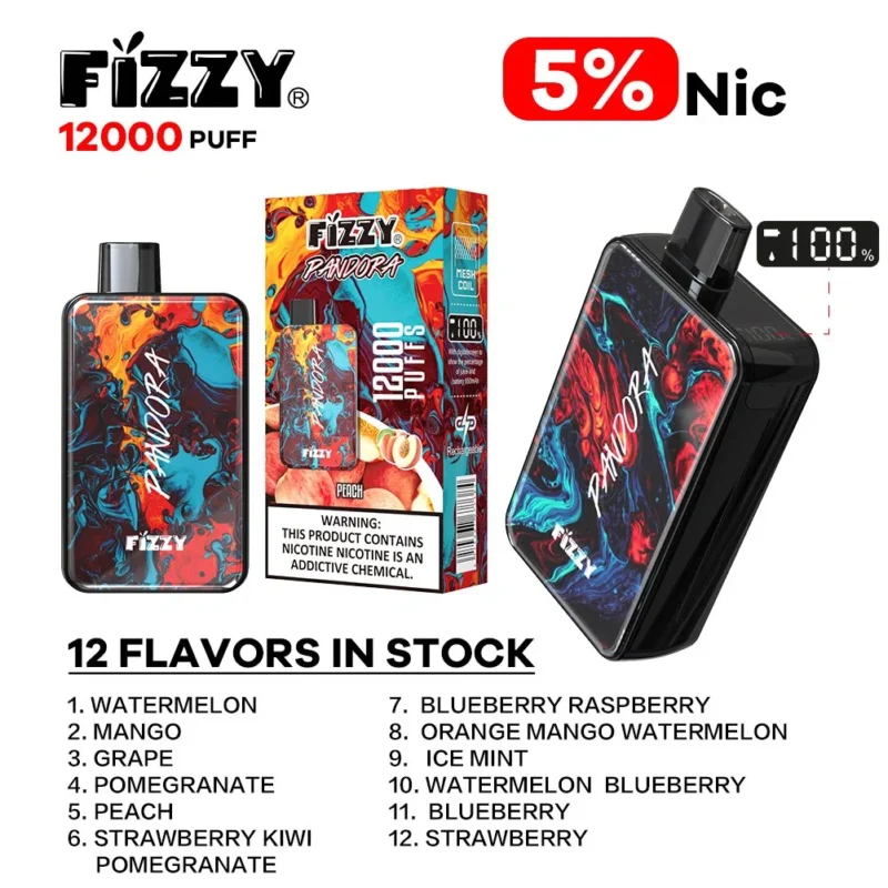 Fizzy Pandora 12000 Puff Disposable Vape EU Warehouse E-Cigarettes 2% 5% Nicotine 650mAh Перезаряджувана батарея Купуйте оптом одноразові Vape 2024 Hot (1)