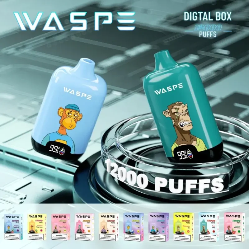 Achat en vrac WASPE 12000 PUFFS Boîte numérique 0% 2% 3% 5% Stylo vape jetable rechargeable en gros à faible teneur en nicotine 10 saveurs avec écran LCD (6)