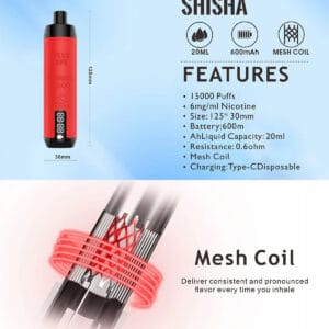 EPLUS VAPE SHISHA 15000 Puffs Rechargeable Buy Bulk Disposable Vapes 6 Nicotine Airflow Adjustable 4