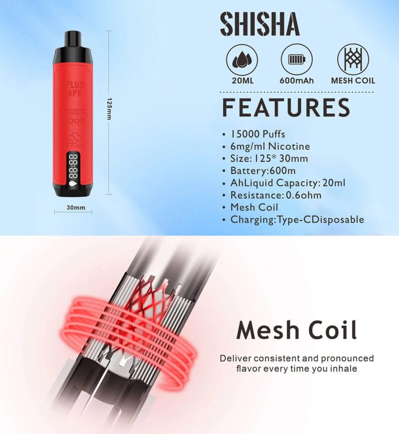 EPLUS VAPE SHISHA 15000 Puffs Rechargeable Buy Bulk Disposable Vapes 6 Nicotine Airflow Adjustable 4