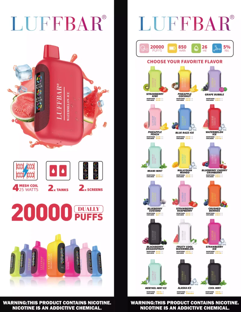 LuffBar Dually 20000 Puffs Rechargeable Buy Bulk Wholesale Disposable Vapes 5% Nicotine 26ML 18 Flavors 2024 Hotting New Arrival (29)