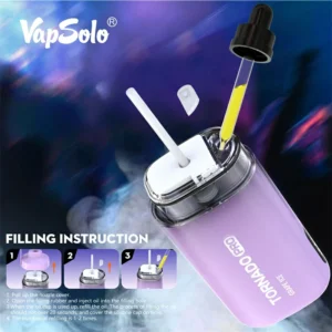 Vapsolo Tornado Pro 12000 vpihov za enkratno uporabo Vapes Pen Bulk Buy Veleprodaja 2% 5% Nikotinska baterija Kapaciteta 650 MAH 4 ravni RGB svetlobe pretoka zraka (4)