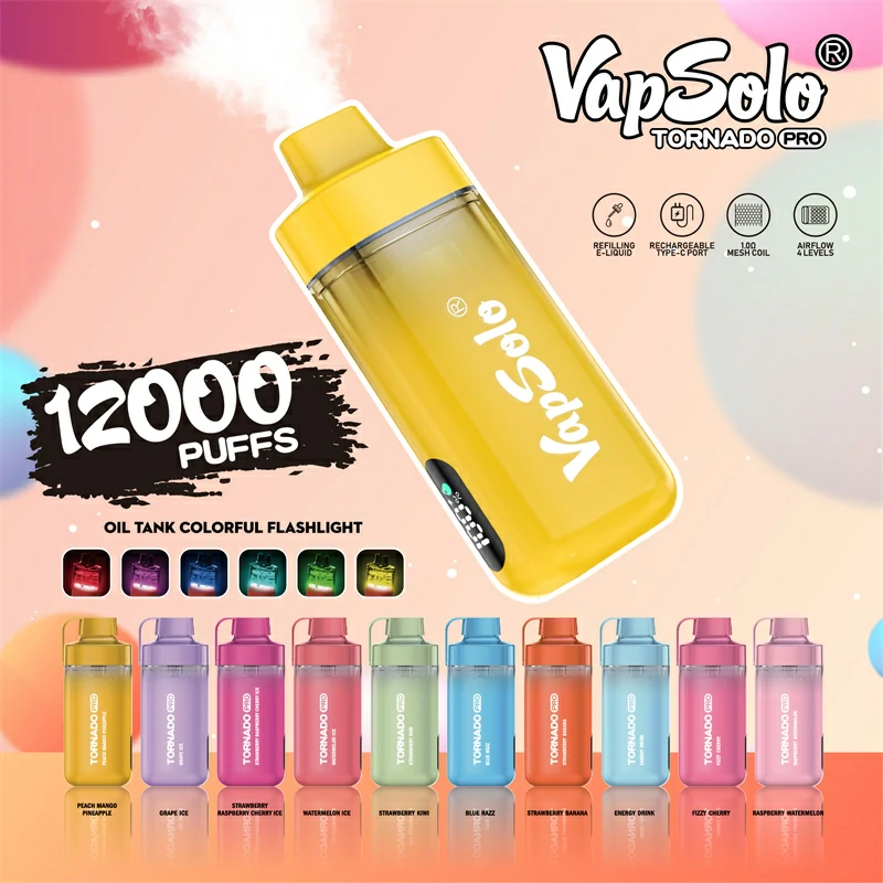Vapsolo Tornado Pro 12000 Rookwolken Wegwerp Vapes Pen Bulk Koop Groothandel 2% 5% Nicotine Batterijcapaciteit 650MAH 4 Niveaus Luchtstroom RGB Licht (6)