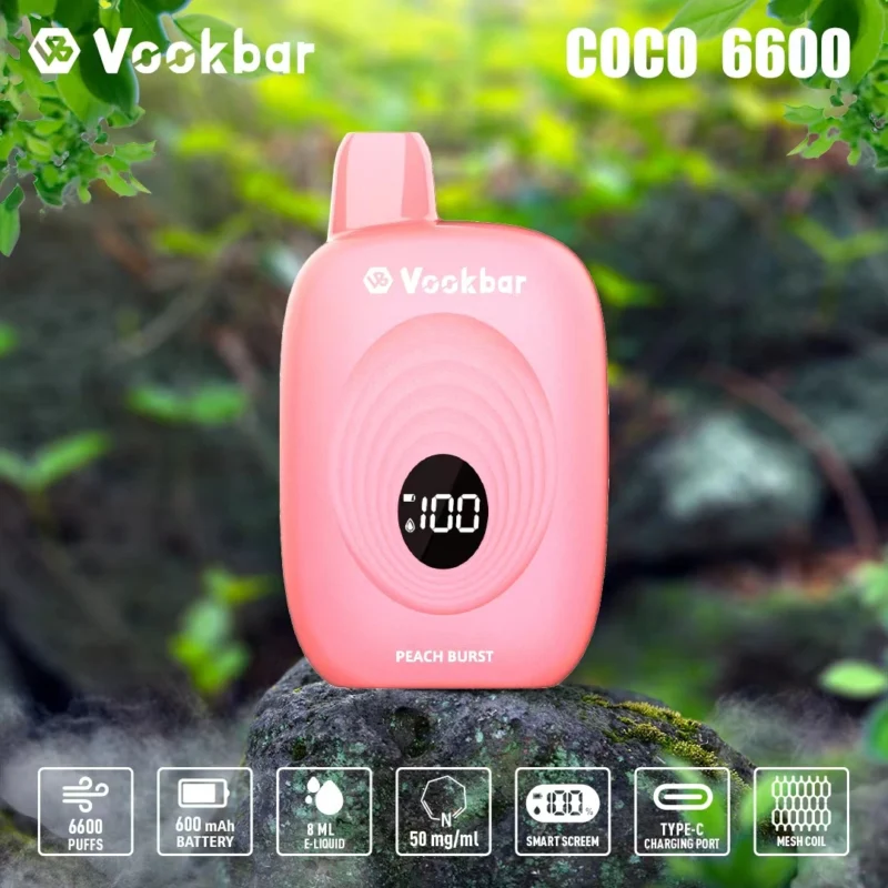 Vookbar COCO 6600 Puffs Buy Bulk Wholesale Disposable Vapes 3 Low Nicotine Rechargeable LCD Display Original Fa 3