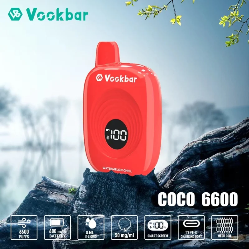 Vookbar COCO 6600 Puffs Buy Bulk Wholesale Disposable Vapes 3% Low Nicotine Rechargeable LCD Display Original Fa (7)