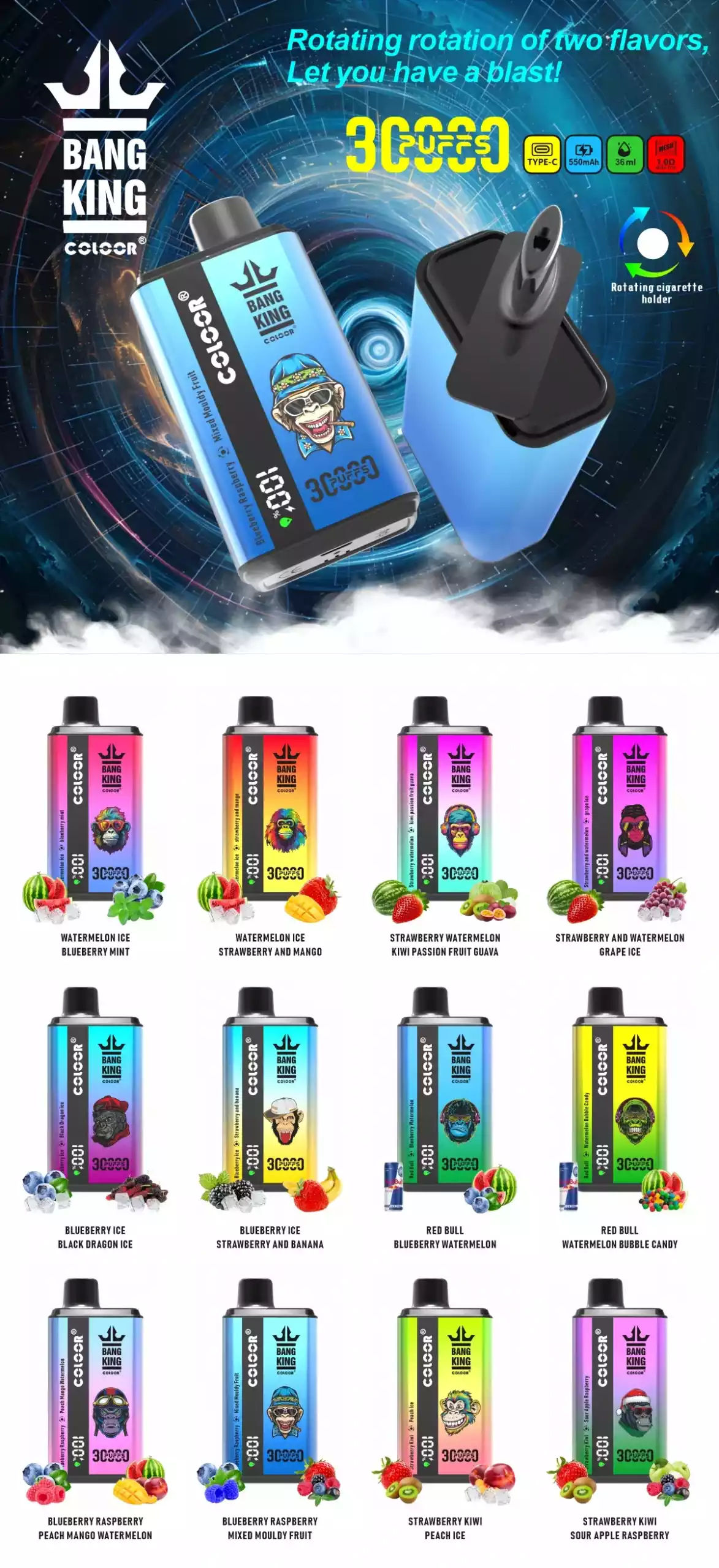 Jak koupit jednorázový vape Bang King 30000 Puffs s dvojitým přepínáním chutí2 2