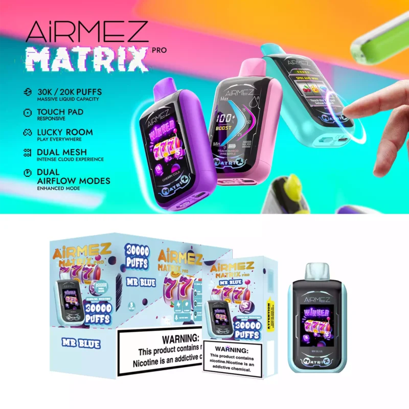 Airmez Matrix Pro Vape Pen 30000 Puffs Baterie reîncărcabilă de tip C cu bobină cu plasă dublă (3)