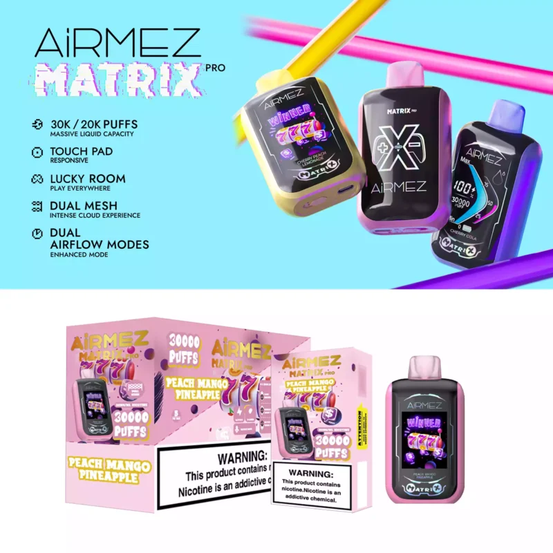 Airmez Matrix Pro Vape Pen 30000 Puffs Baterie reîncărcabilă de tip C cu bobină cu plasă duală 4