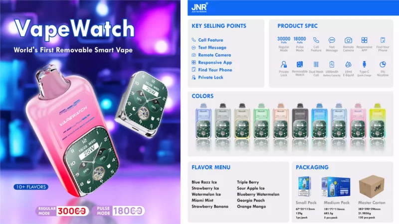 Високоякісний JNR Vape Watch 30000 Puffs 5 Нікотиновий одноразовий вейп оптом зі складу ЄС 8 в масштабі