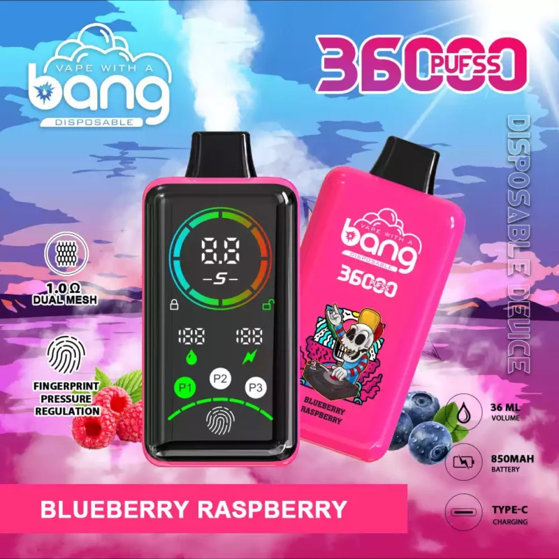 Népszerű Bang 36000 Puffs eldobható vape toll kettős hálóval és kijelzővel, 36 ml 0% 2% 3% 5% Nikotin erősségű (8) kiszerelésben