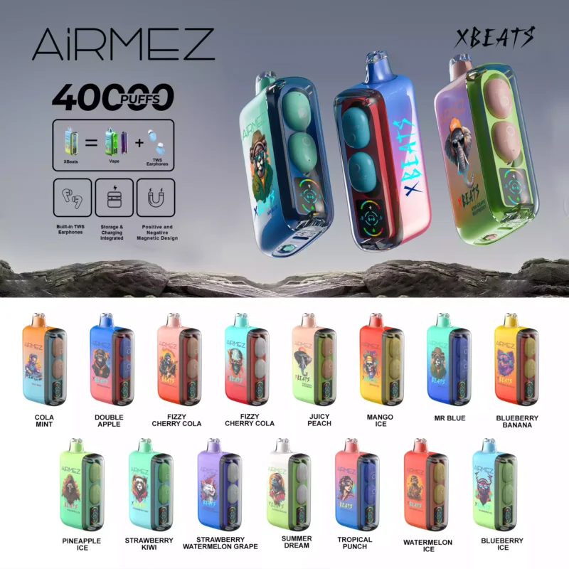 Stylo vape jetable Airmez Xbeats 40 000 bouffées de qualité supérieure avec bobine unique Airmez à double maille et batterie rechargeable disponible en plusieurs niveaux de saveurs (4)