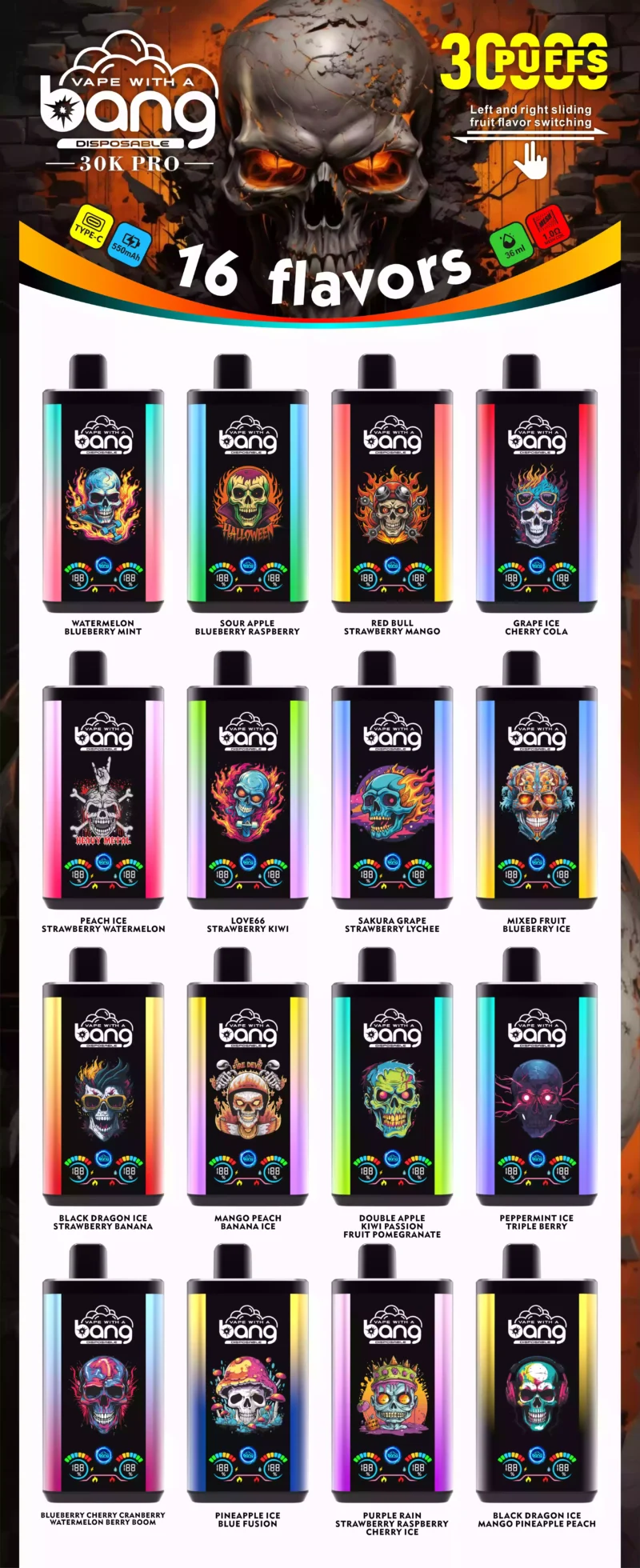 Premium Bang 30000 soffi Vape monouso 0% 2% 3% 5% Forza della nicotina Stock all'ingrosso UE (9)