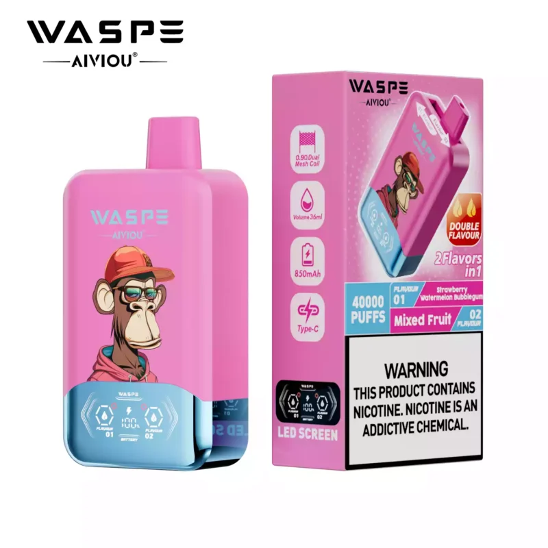 The Latest WASPE Double Flavor 40K Puff Disposable Vape With 0 2 5 Nicotine LED Display 850mAh Battery 36ml E Liquid And Type C Charging Wholesale Direct From Manufacturer 102