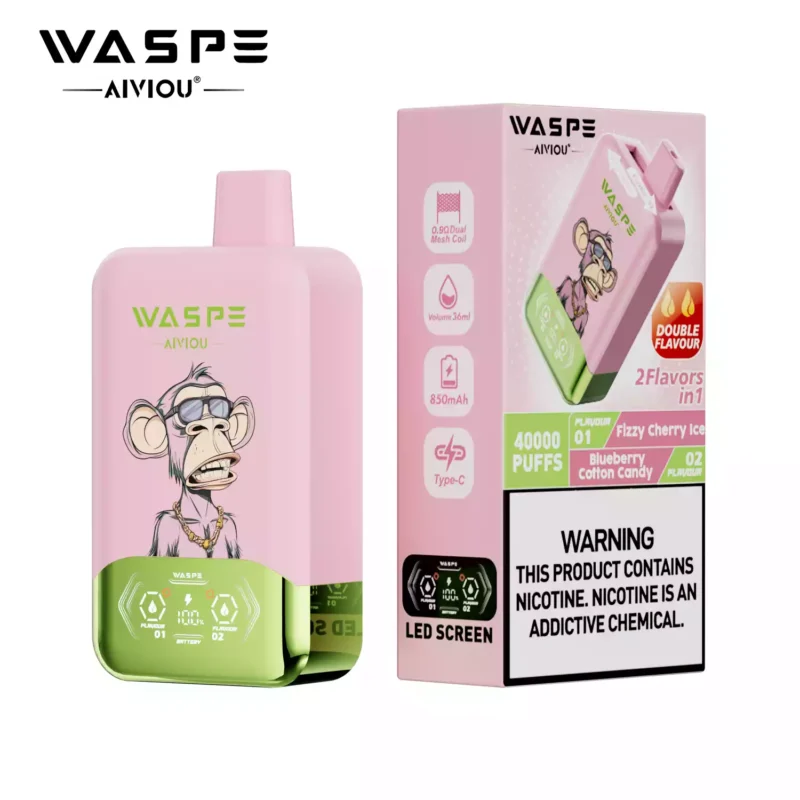 The Latest WASPE Double Flavor 40K Puff Disposable Vape With 0 2 5 Nicotine LED Display 850mAh Battery 36ml E Liquid And Type C Charging Wholesale Direct From Manufacturer 53