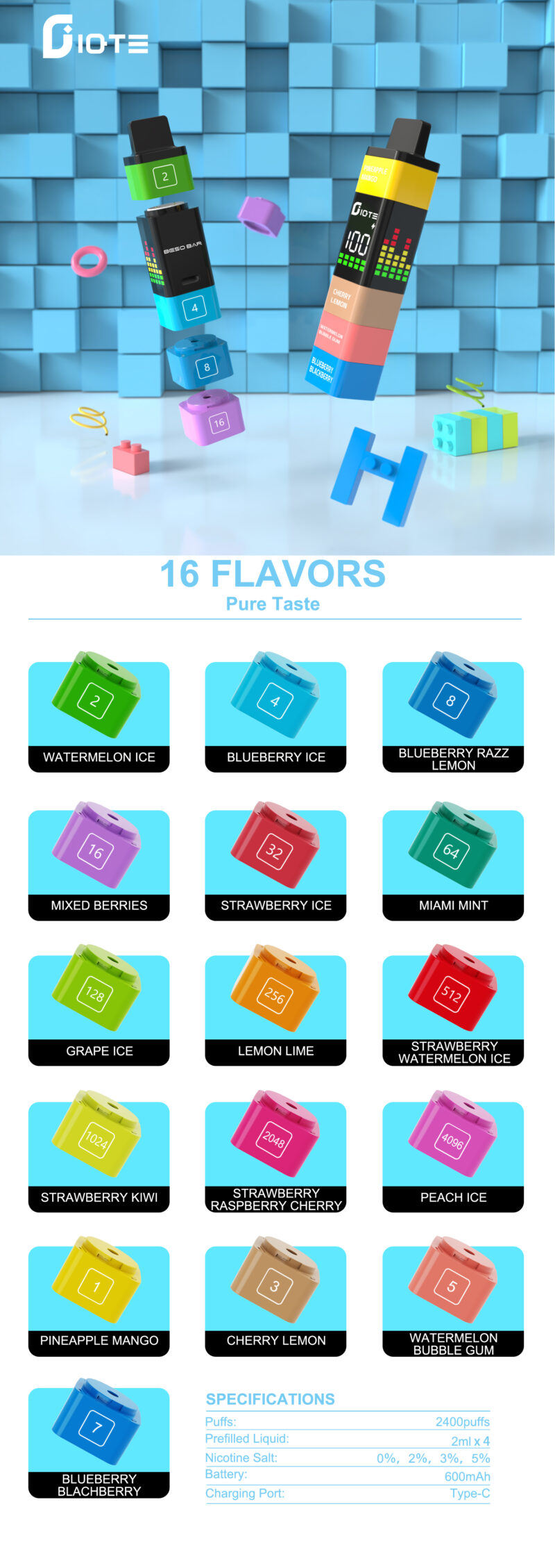 Trending IQTE 2400 Puffs Disposable Vape with 0% 2% 3% Nicotine and 650mAh Battery for Wholesale Purchase Disposable Vapes (5)