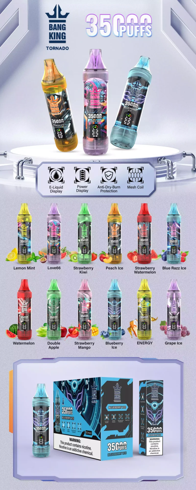 Exceptional BANG KING 35000 Puffs Disposable Vape with 0% 2% 3% 5% Nicotine and 1000mAh Rechargeable Battery Source Factory Direct Sale (3)